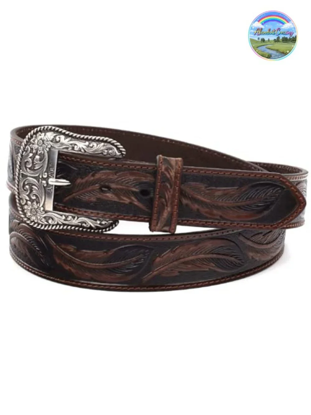 Genuine Leather Western Belt with Interchangeable Buckle Size 34